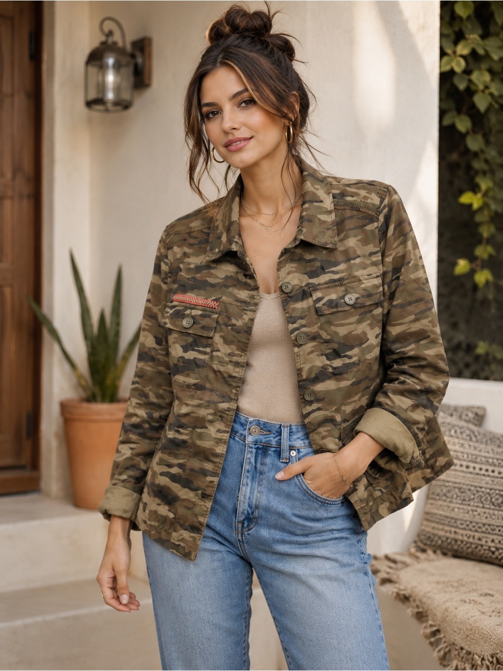 Caslon Utility Camo Jacket Small Coastal Cowgirl Boho Safari Chic Layer Sz S